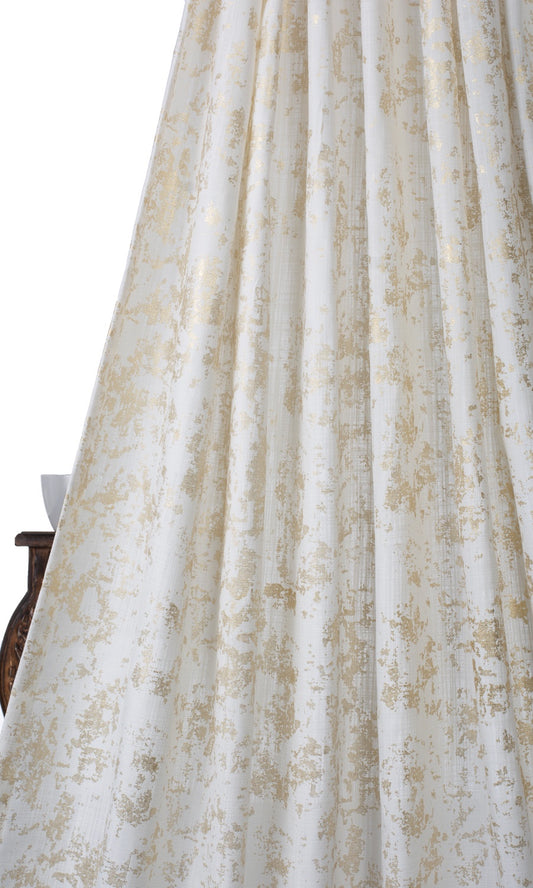 Metallic Abstract Print Home Decor Fabric Sample (Cream/ Golden)
