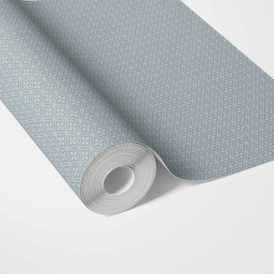 Small Floral Lattice/ Geometric Textured Traditional Wallpaper Sample (Slate Blue/ Gray)