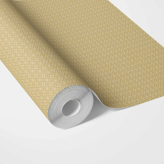 Small Floral Lattice/ Geometric Textured Traditional Wallpaper (Yellow)