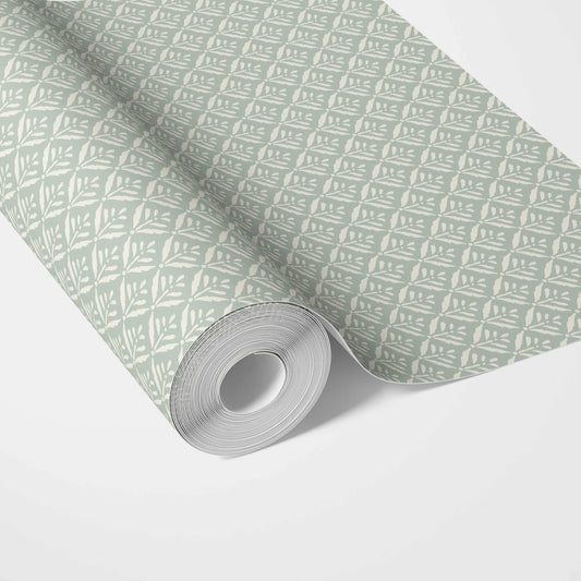 Small Floral Lattice/ Leaf Textured Traditional Wallpaper Sample (Pastel Blue)