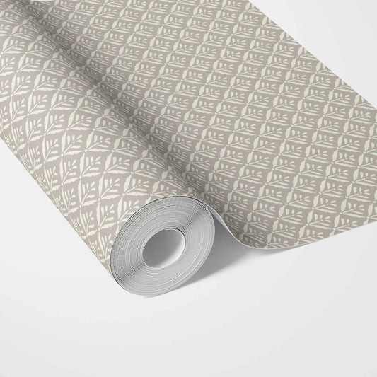 Neutral Small Floral Lattice/ Leaf Textured Traditional Wallpaper (Greige/ Taupe/ Warm Gray)