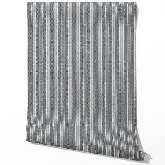 Geometric Striped Traditional Wallpaper Sample (Navy Blue/ Steel Gray)