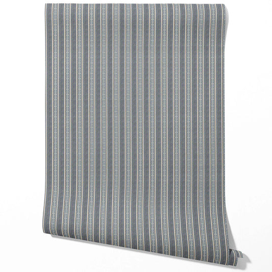 Geometric Striped Traditional Wallpaper Sample (Navy Blue/ Steel Gray)
