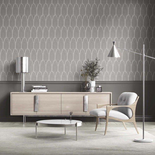 Neutral Paisley Floral Traditional Wallpaper Sample (Dove Gray/ Pale Silver)