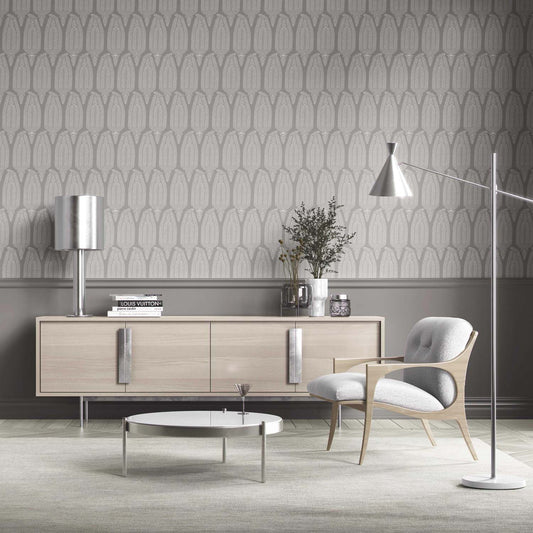 Neutral Paisley Floral Traditional Wallpaper (Gray/ White)