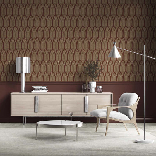 Paisley Floral Traditional Wallpaper (Garnet Brown/ Gold)