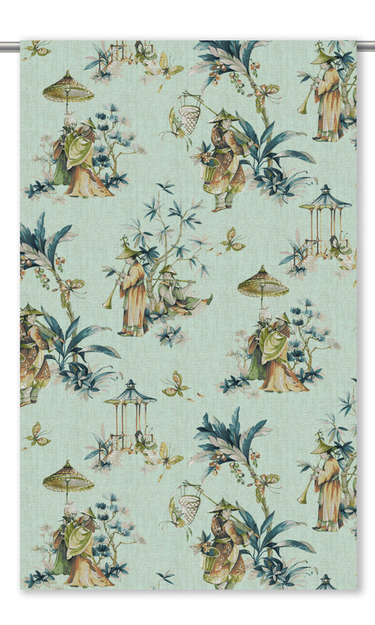Chinoiserie Floral Home Decor Fabric By the Yard (Aqua Blue/ Green)