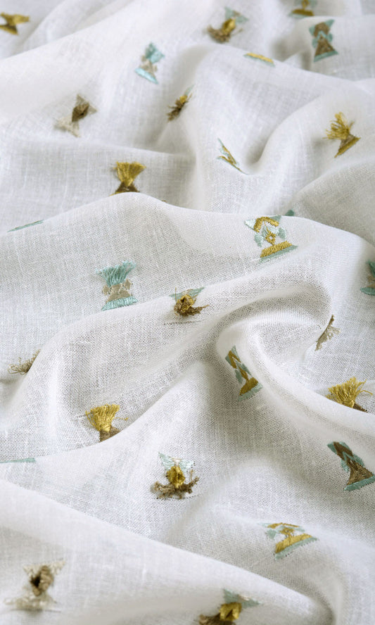 Semi Sheer Home Decor Fabric By the Yard (Teal/ Yellow/ White)