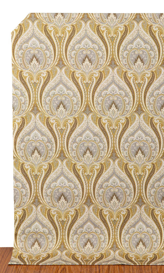 Floral Damask Window Curtains (Grey/ Yellow)