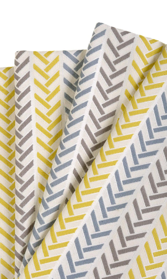Herringbone Window Curtains (Yellow/ Steel Blue/ Grey)