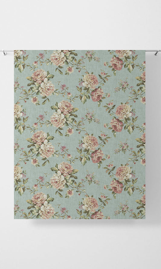 Country Floral Home Decor Fabric Sample (Blue/ Pink)