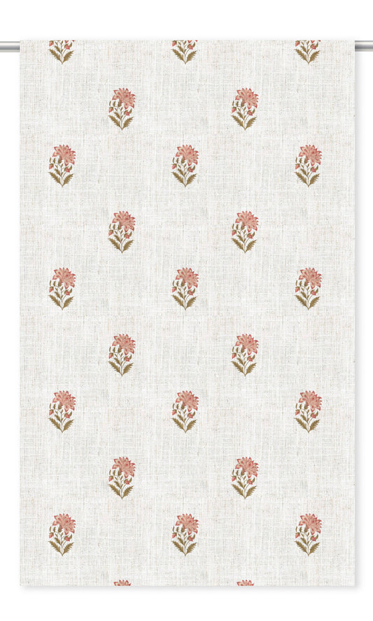 Floral Block Print Curtain Panels (Cream/ Blush Red)