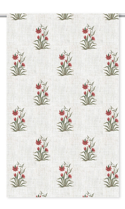 Floral Block Print Home Decor Fabric Sample (Cream/ Crimson Red)