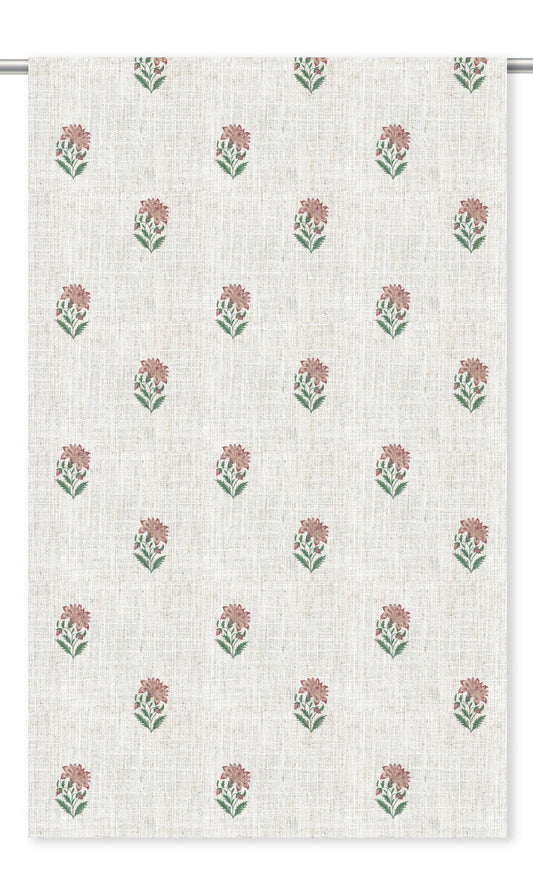 Floral Block Print Drapery (Cream/ Pink/ Green)