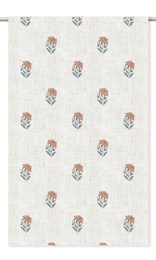 Floral Block Print Home Decor Fabric By the Yard (Cream/ Blush Red/ Stone Blue)