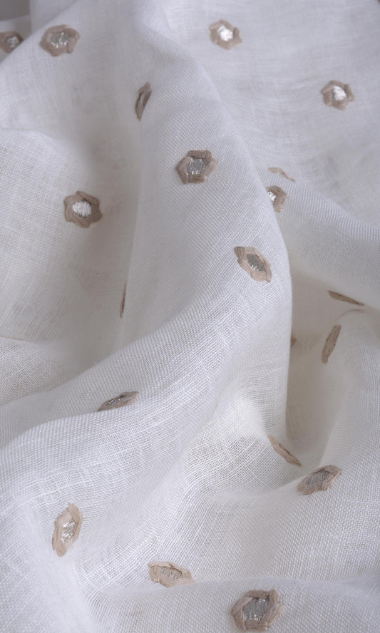 Embroidered Linen Home Decor Fabric Sample (Cream/ Beige)