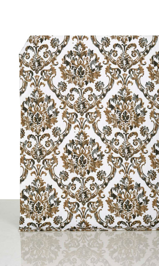 Damask Print Drapes (Brown/ Grey)
