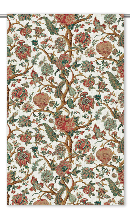 Floral Home Decor Fabric By the Yard (Red/ Forest Green)