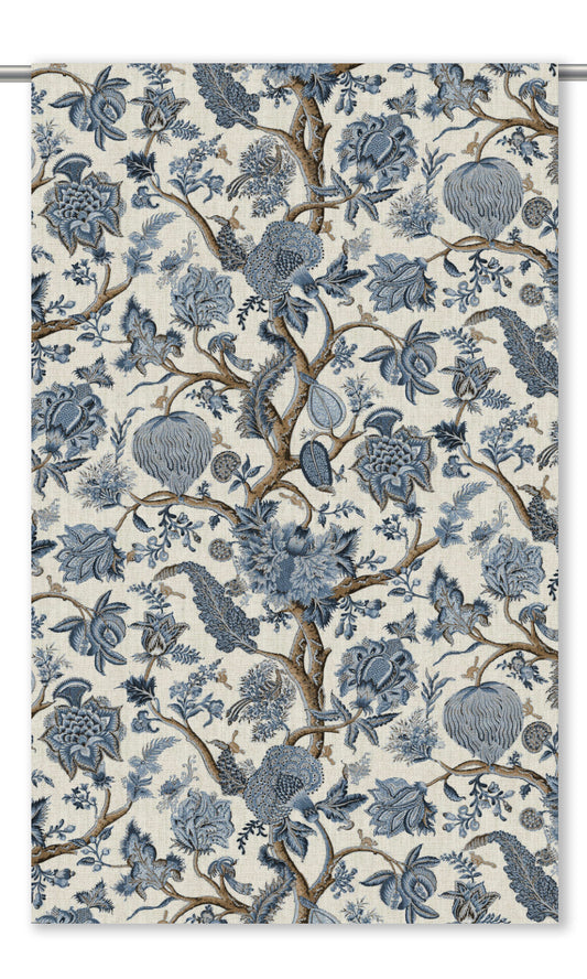 Floral Home Decor Fabric Sample (Indigo Blue/ Tawny Brown)