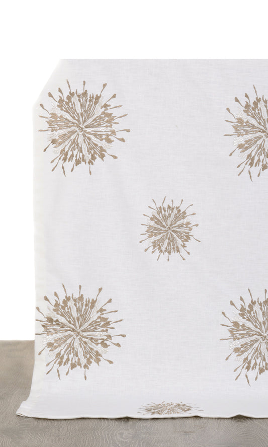 Sunburst Embroidered Home Decor Fabric Sample (White/ Coffee Brown)