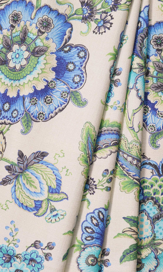 Floral Cotton Home Decor Fabric Sample (Turquoise/ Ultramarine Blue)
