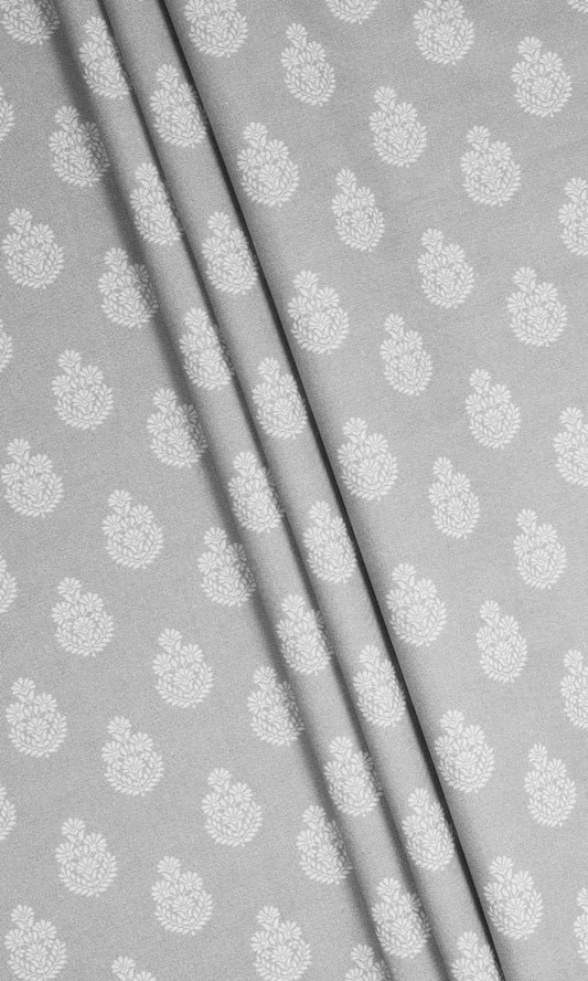 Floral Cotton Curtain Panels (Silver Grey)