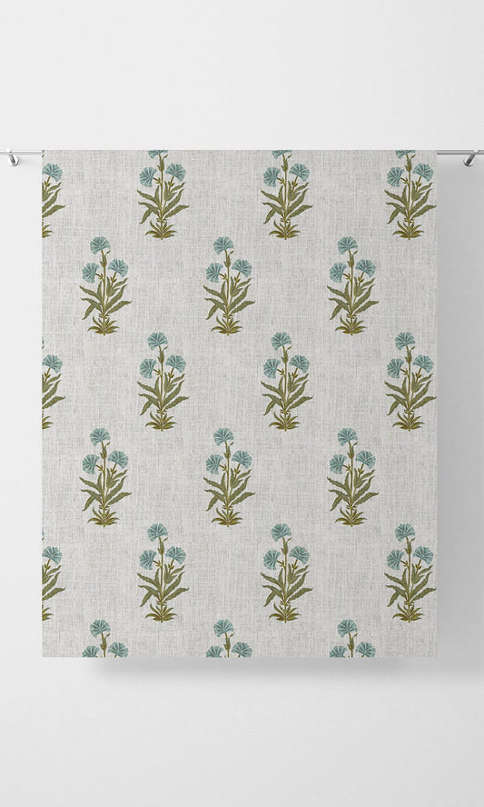 Modern Floral Home Decor Fabric Sample (Green/ Blue/ White)