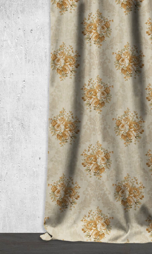 Dimout Floral Fabric Blinds (Yellow/ Ivory/ Beige)