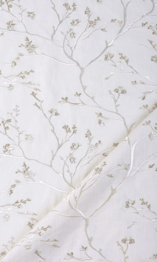 Floral Vine Patterned Home Decor Fabric Sample (Pure White/ Gray)
