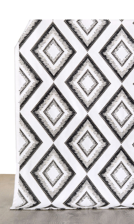 Geometric Patterned Home Decor Fabric Sample (White/ Black)