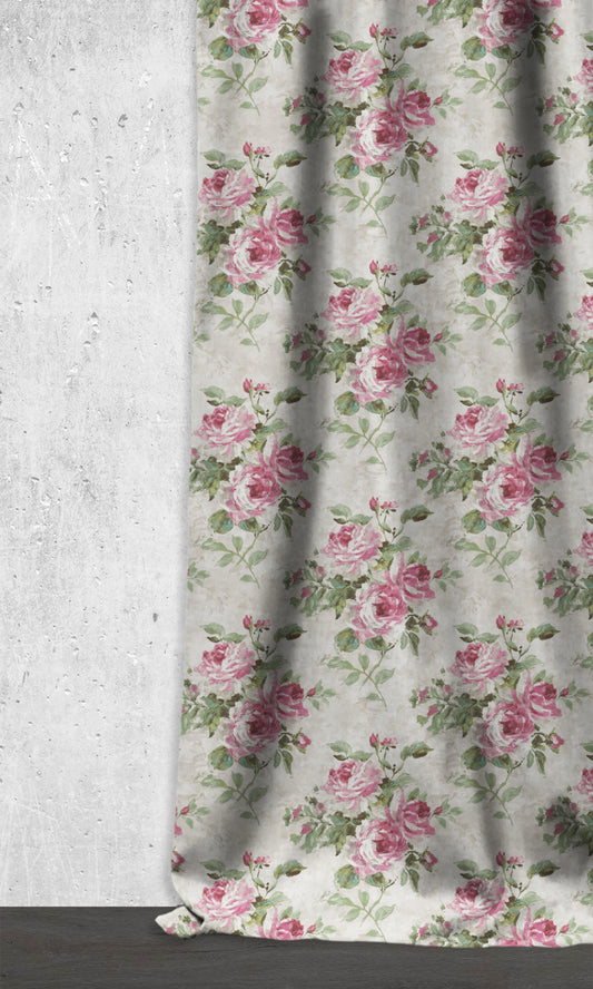 Floral Dimout Roman Shades (Pink/ White/ Green)
