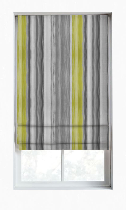 Dimout Striped Window Curtains (Pear Green/ Grey)