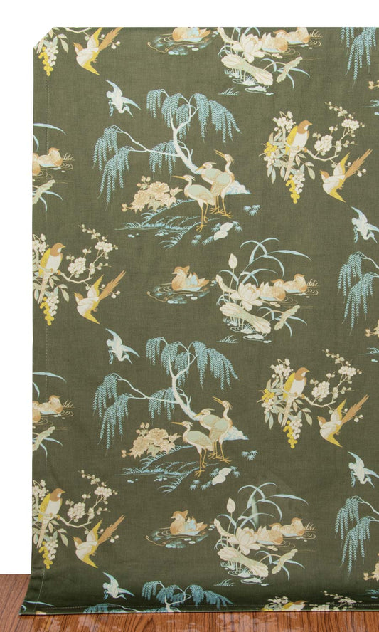 Chinoiserie Toile Velvet Roman Blinds (Olive Green)