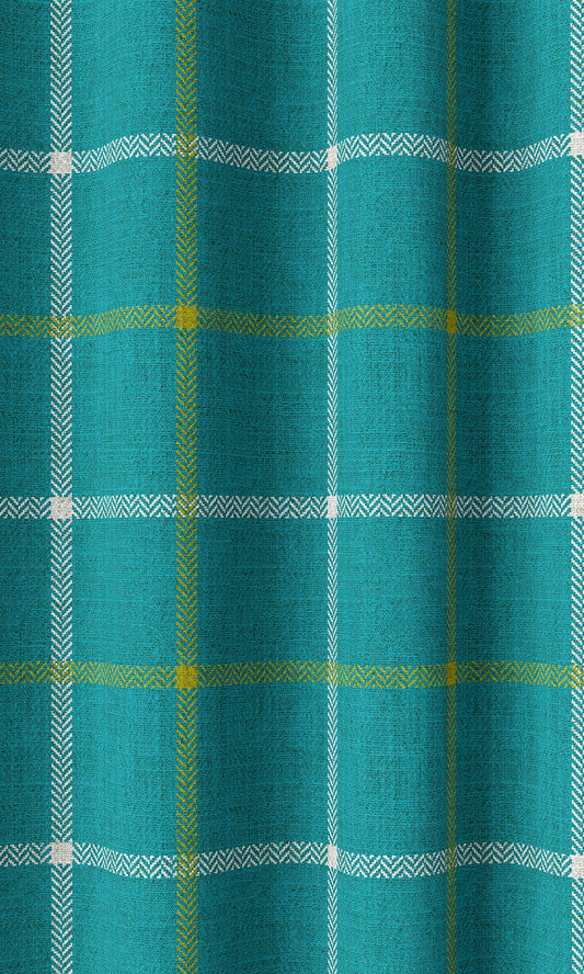 Modern Check Print Window Curtains (Turquoise Blue)