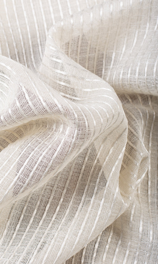 Embroidered Striped Sheer Home Decor Fabric Sample (Creamy Beige)