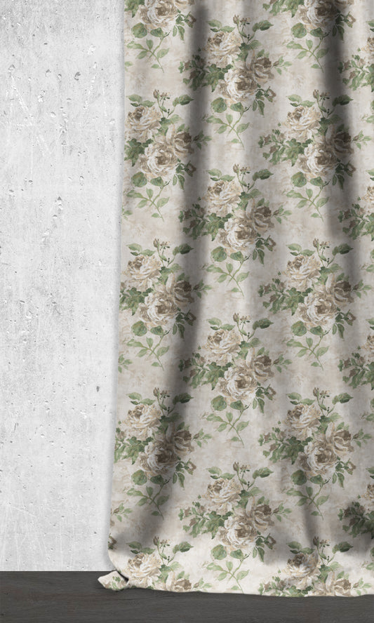 Dimout Floral Home Décor Fabric By the Yard (Green/ Grey)