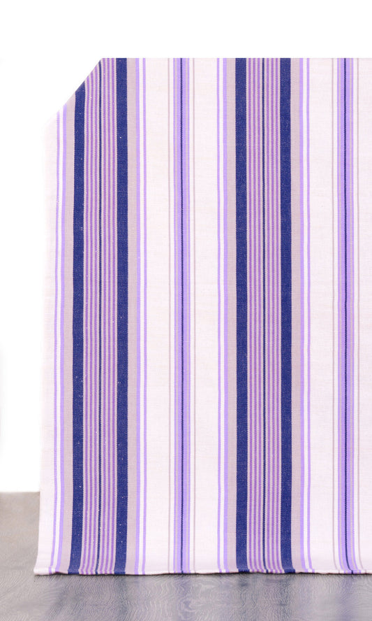 Striped Cotton Home Décor Fabric Sample (Violet/ White)