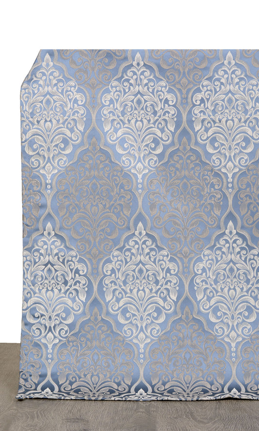 Damask Curtain Panels (Navy Blue/ White)