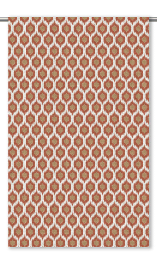 Ikat Honeycomb Patterned Curtain Panels (Terracotta Red/ Beige)