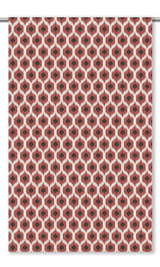 Ikat Honeycomb Patterned Window Curtains (Brick Red/ Charcoal Black)