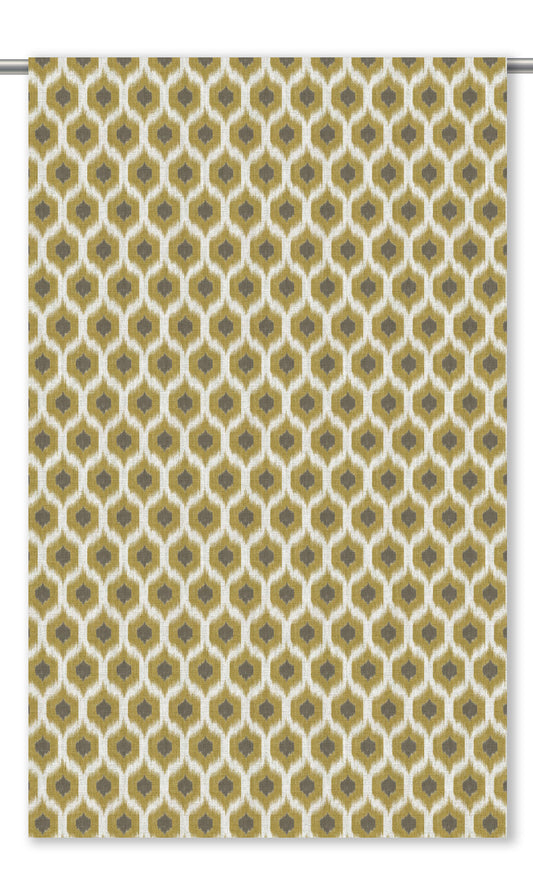 Ikat Honeycomb Patterned Home Decor Fabric Sample (Apple Green/ Taupe Gray)