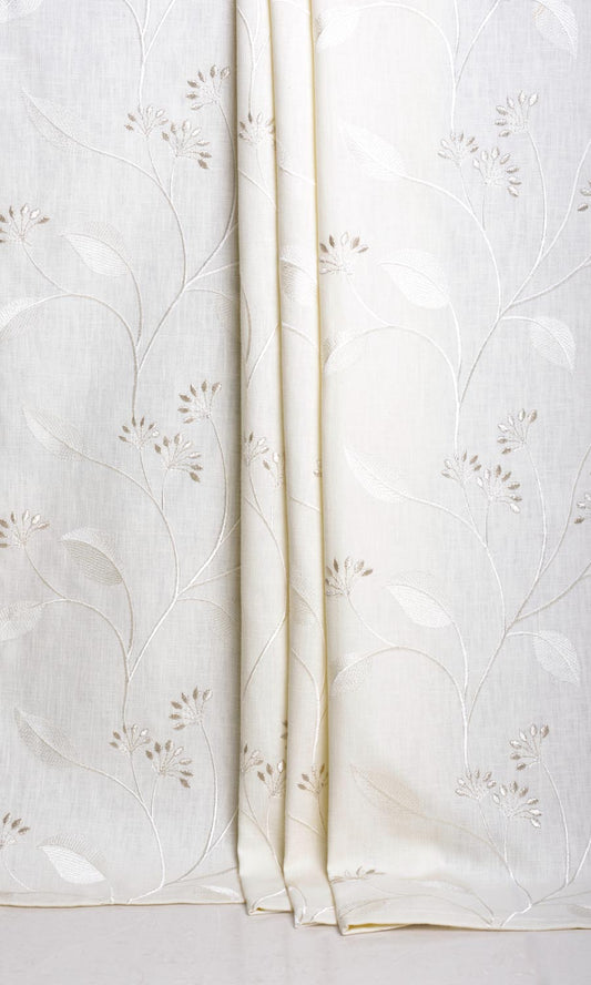 Floral Embroidery Home Decor Fabric Sample (White/ Cream)