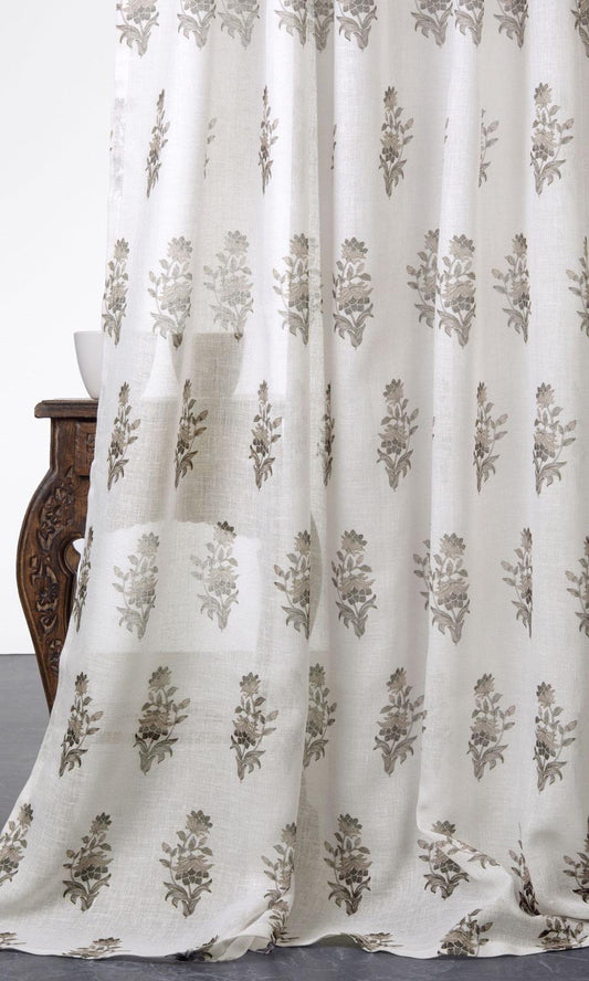 Sheer Floral Home Decor Fabric Sample (White/ Greige)