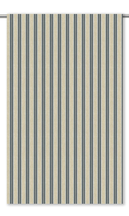 Ticking Stripe Home Decor Fabric By the Yard (Midnight Blue/ Beige)