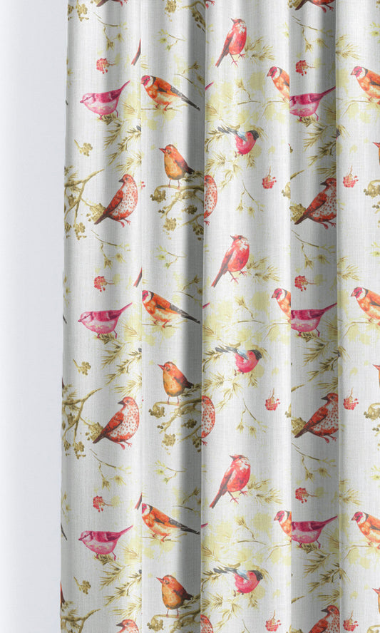 Bird-Print Cotton Home Décor Fabric By the Yard (Orange/ Pink/ White)