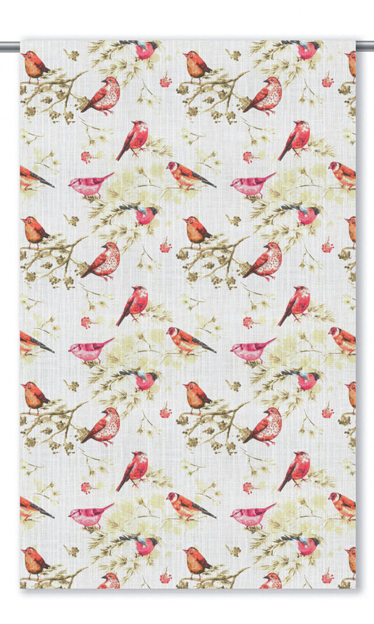 Bird-Print Cotton Home Decor Fabric By the Yard (Orange/ Pink/ White)