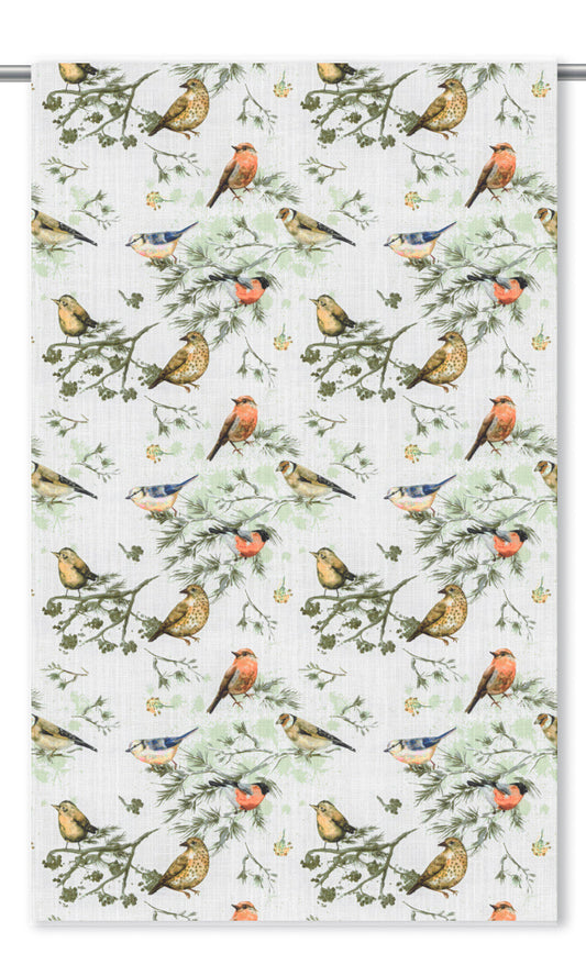 Bird-Print Cotton Window Shades (Yellow/ Orange/ White)