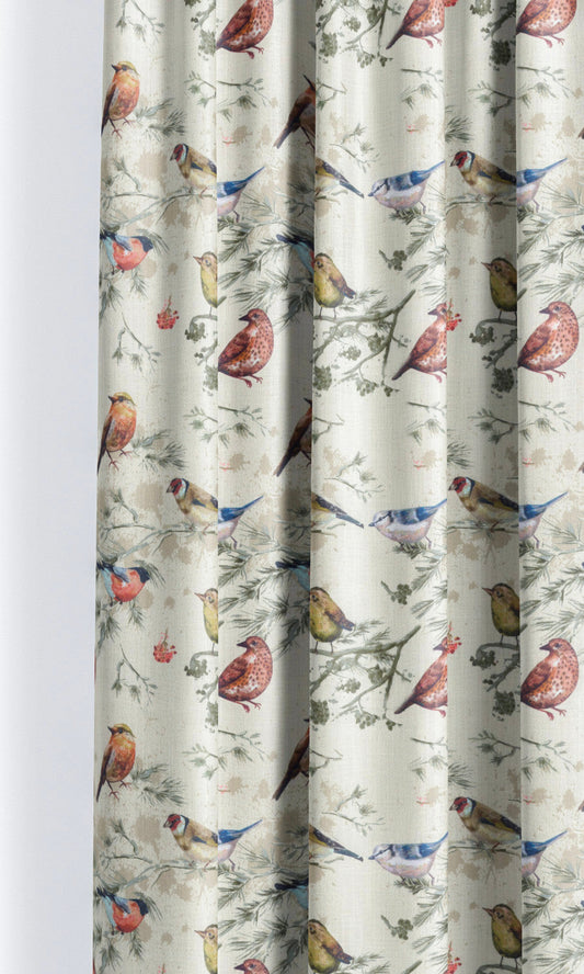 Bird-Print Cotton Home Décor Fabric By the Yard (Red/ Gray/ Blue/ Beige)