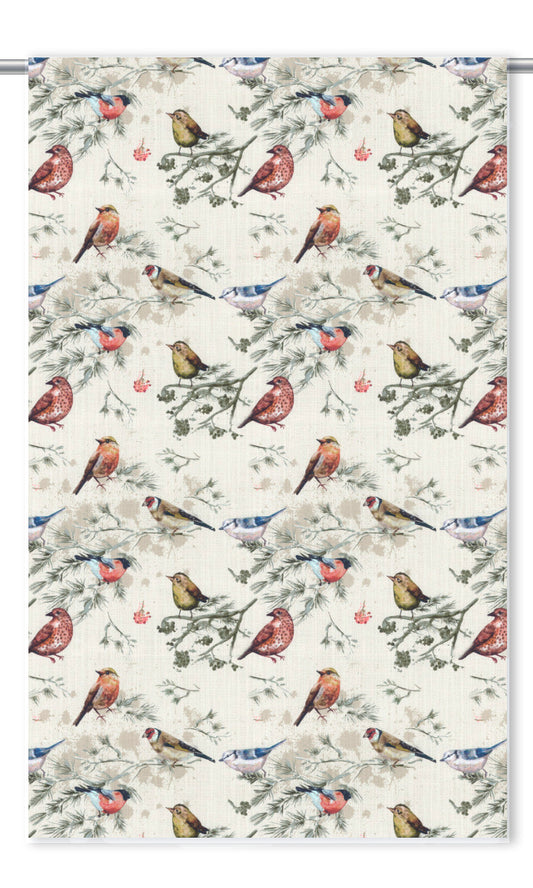 Bird-Print Cotton Home Decor Fabric Sample (Red/ Gray/ Blue/ Beige)