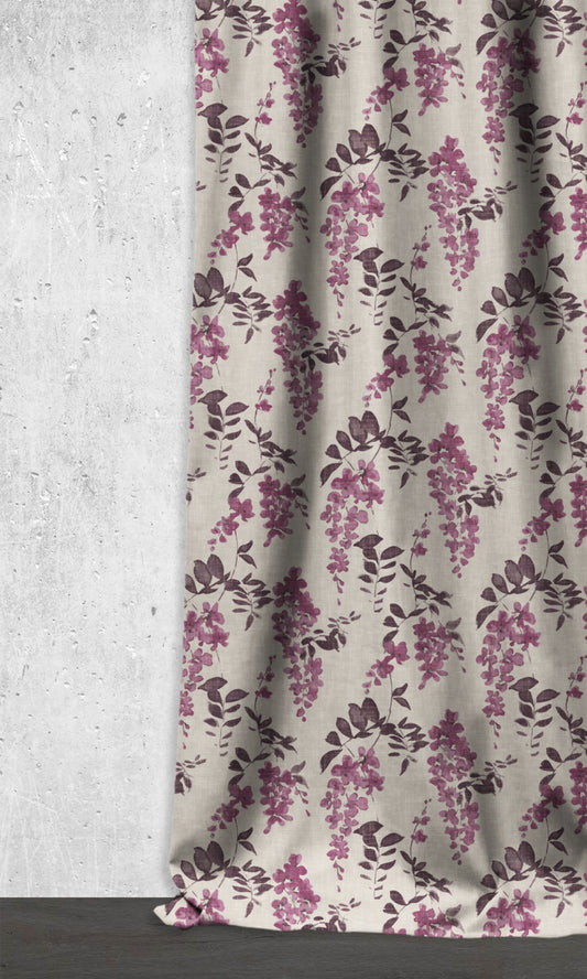 Dimout Floral Home Décor Fabric By the Yard (Purple/ Grey)